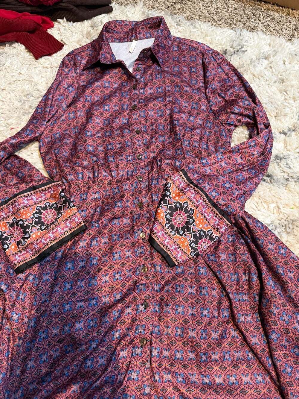 Free People Silky Rillo Long Sleeve Button-Down Shirtdress in Tapestry Print - Picture 2 of 6